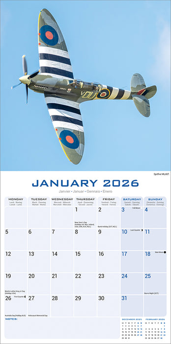 Spitfires 2026 Square Wall Calendar