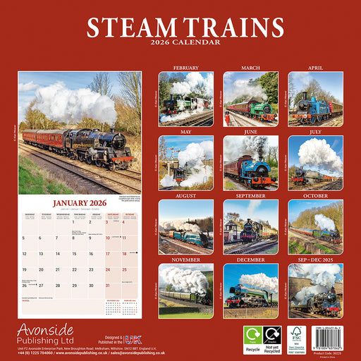 Steam Trains 2026 Square Wall Calendar