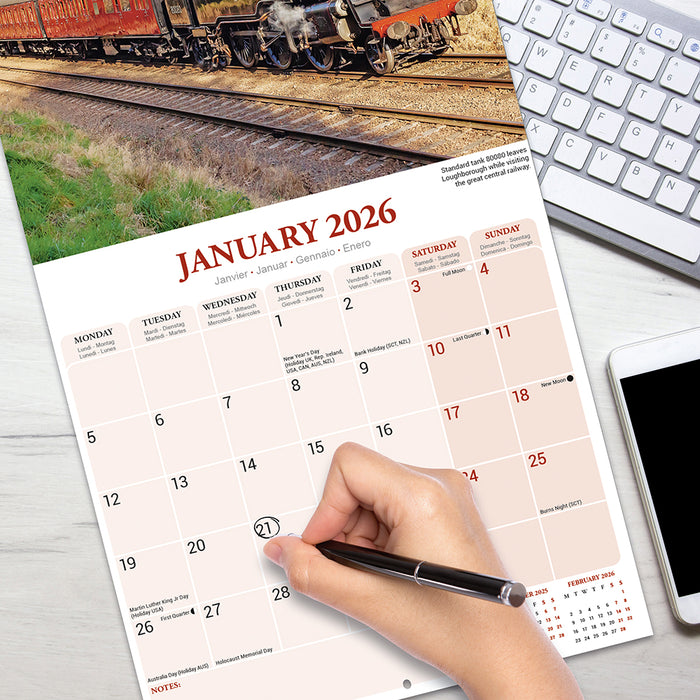 Steam Trains 2026 Square Wall Calendar