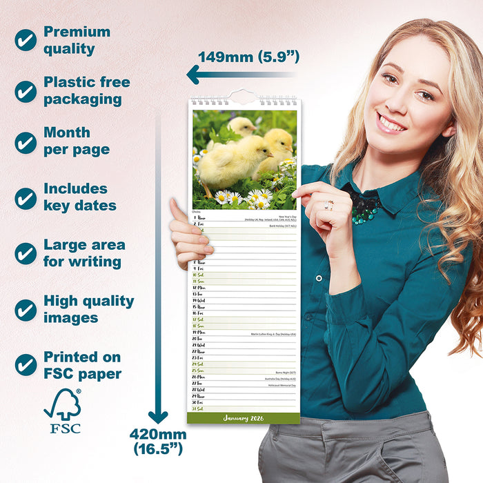 Chickens 2026 Slimline Wall Calendar