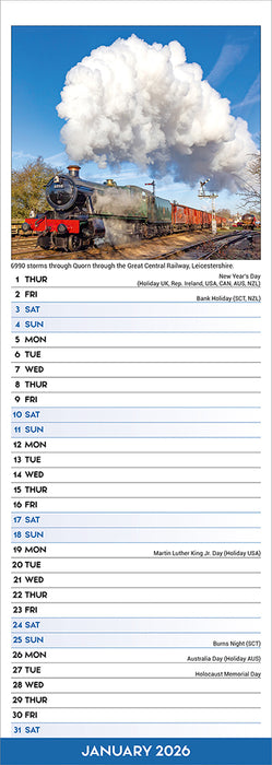 Steam Trains 2026 Slimline Wall Calendar