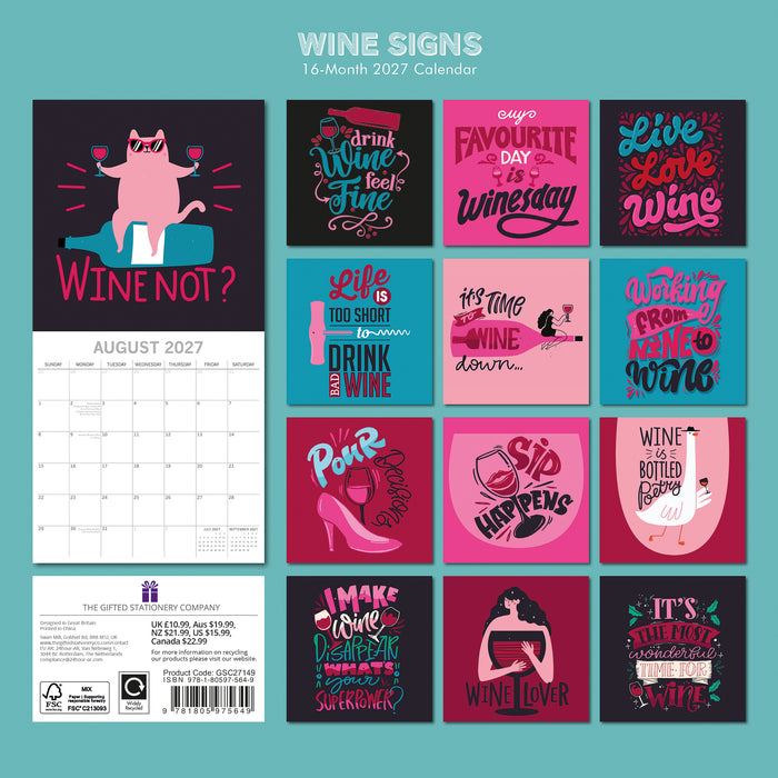 Wine Signs 2027 Square Wall Calendar (Online Exclusive)