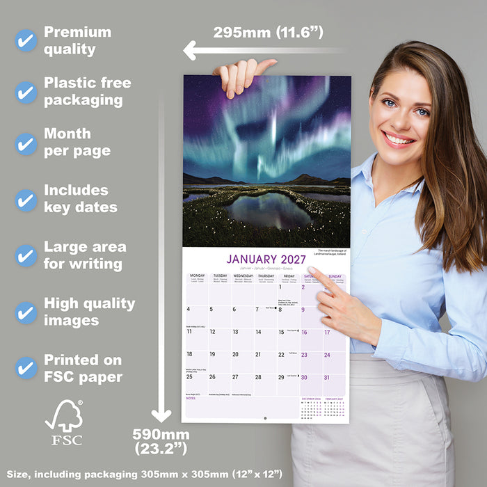 Northern Lights 2027 Square Wall Calendar