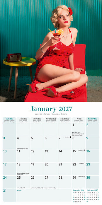 Retro Pin Ups 2027 Square Wall Calendar