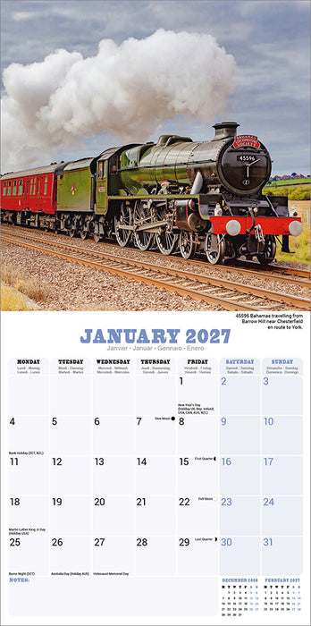 Steam Trains 2027 Square Wall Calendar