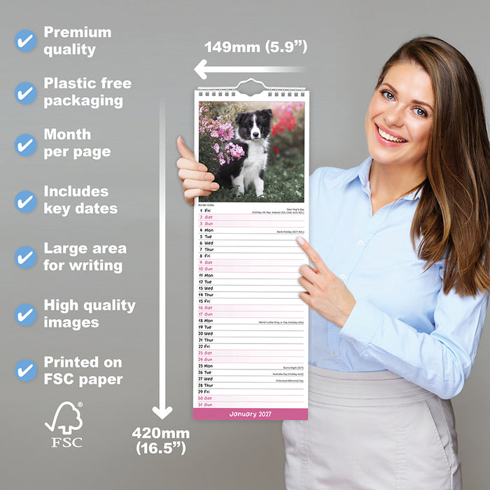 Puppies 2027 Slimline Wall Calendar