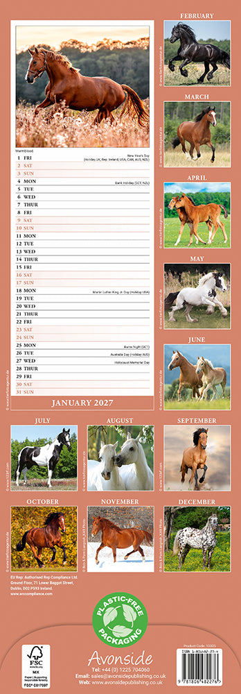 Horses 2027 Slimline Wall Calendar