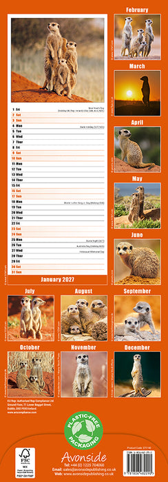 Meerkats 2027 Slimline Wall Calendar