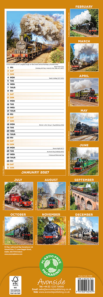 Steam Trains 2027 Slimline Wall Calendar