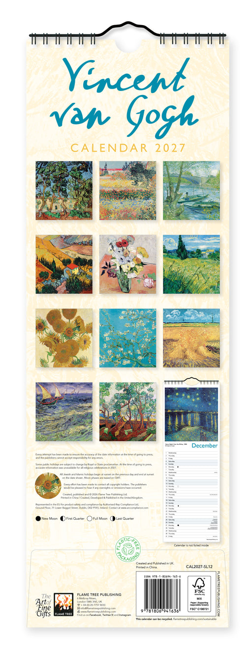 Vincent van Gogh 2027 Slimline Wall Calendar