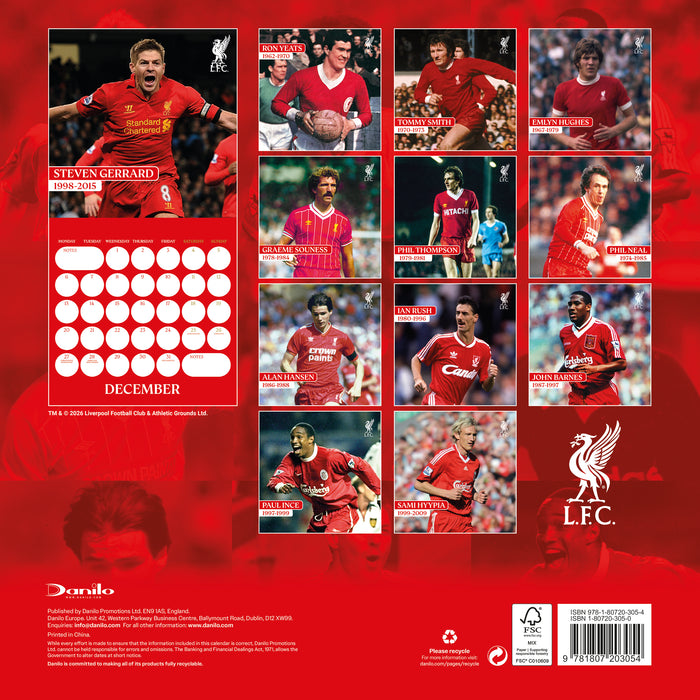 Liverpool Football Club Legends 2027 Square Wall Calendar