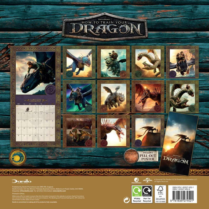 How to Train Your Dragon Movie 2026 Square Wall Calendar