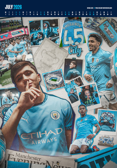 Manchester City Football Club 2026 A3 Wall Calendar