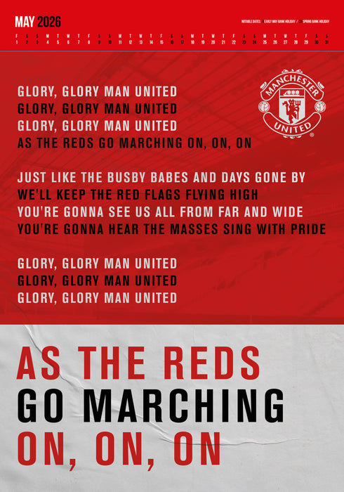 Manchester United Football Club 2026 A3 Wall Calendar