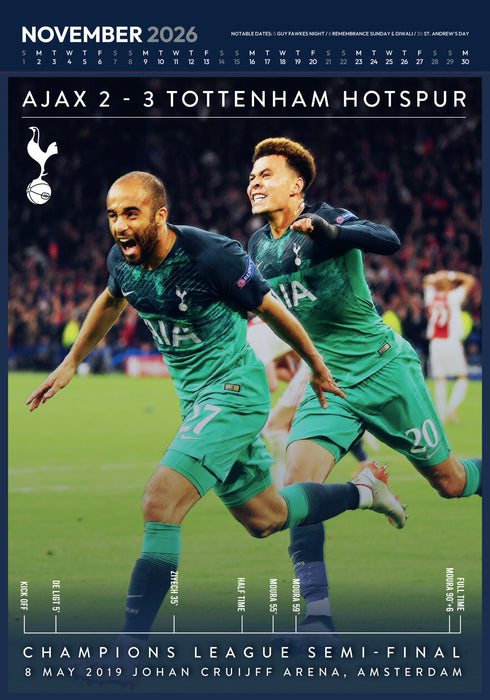 Tottenham Hotspur Football Club 2026 A3 Wall Calendar