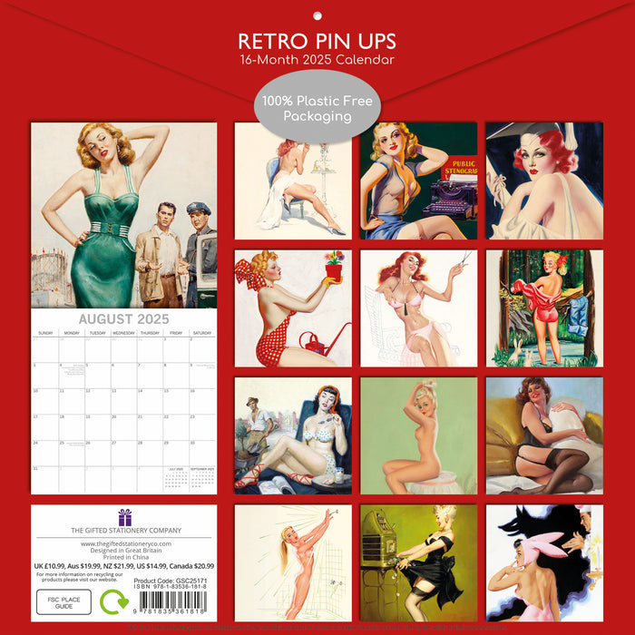 2025 Retro Pin Ups Wall Calendar