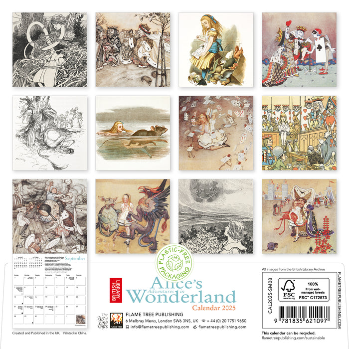 2025 British Library: Alice's Adventures in Wonderland Mini Wall Calendar by  Flame Tree Publishing from Calendar Club