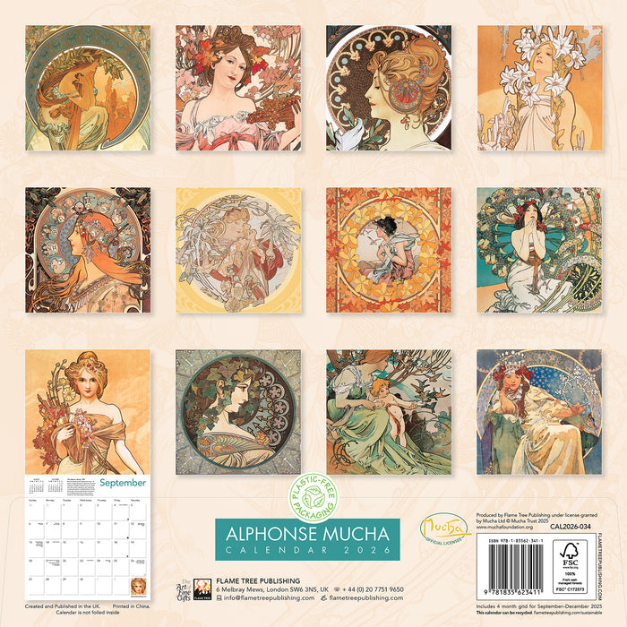 Alphonse Mucha 2026 Square Wall Calendar