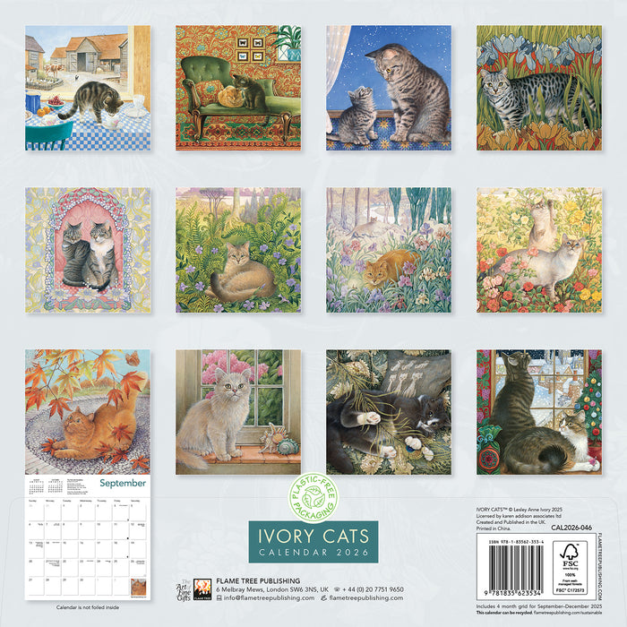 Ivory Cats by Lesley A Ivory 2026 Square Wall Calendar