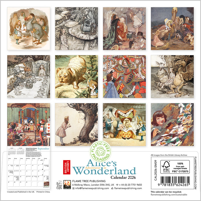 Alice's Adventures in Wonderland British Library 2026 Mini Wall Calendar