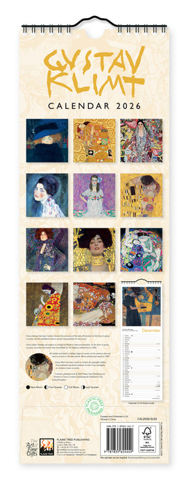 Gustav Klimt 2026 Slimline Wall Calendar