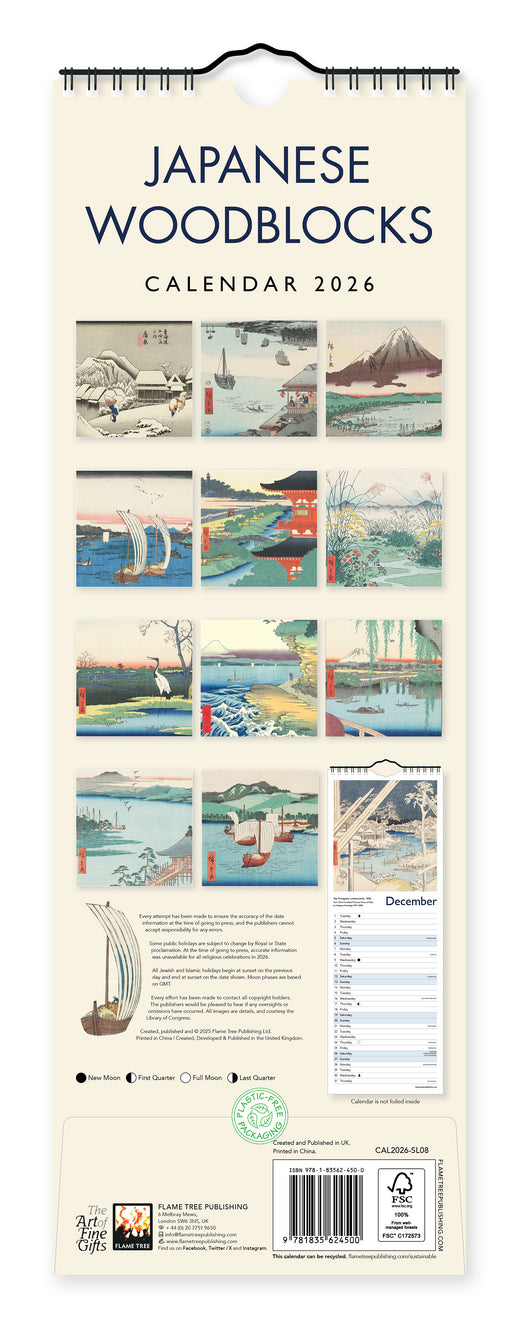 Japanese Woodblocks 2026 Slimline Wall Calendar