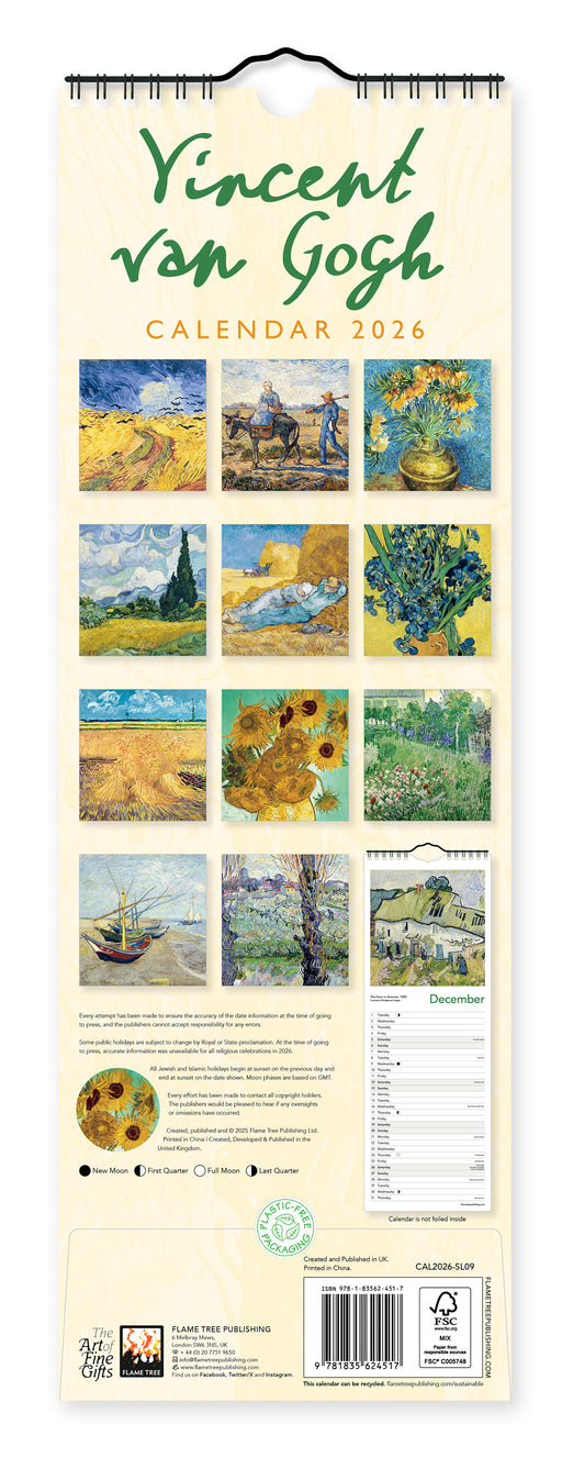 Vincent van Gogh 2026 Slimline Wall Calendar