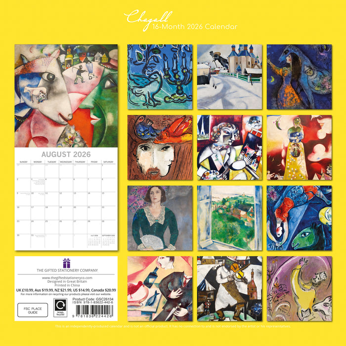 Chagall 2026 Square Wall Calendar (Online Exclusive)