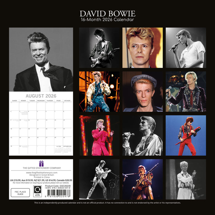 David Bowie 2026 Square Wall Calendar