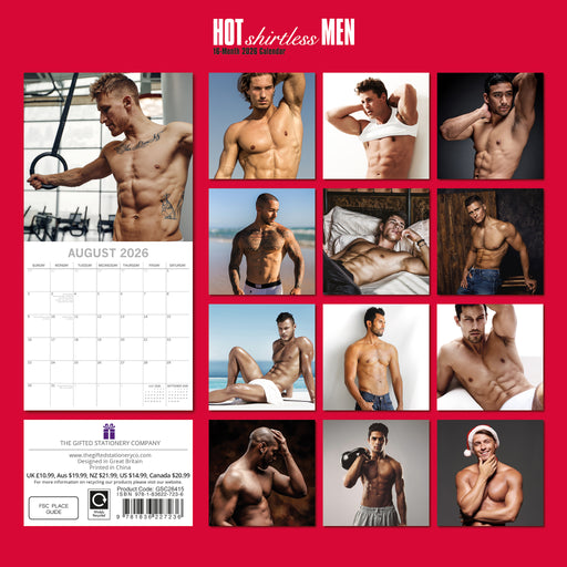 Hot Shirtless Men 2026 Square Wall Calendar