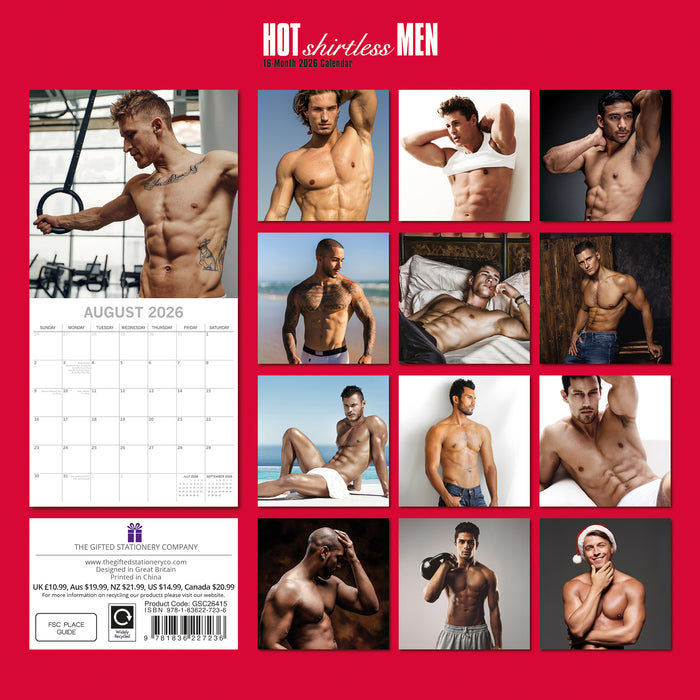 Hot Shirtless Men 2026 Square Wall Calendar