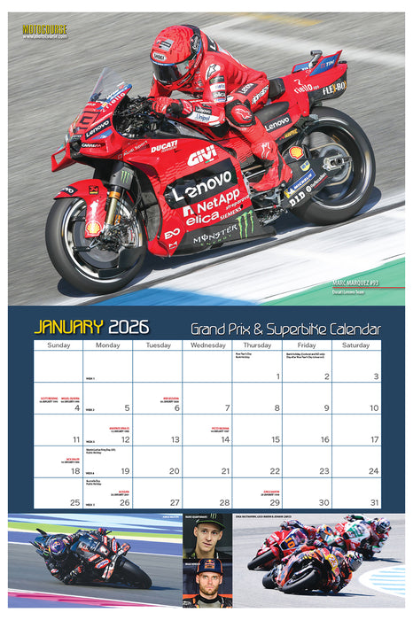 Motocourse Grand Prix Superbike 2026 Deluxe Wall Calendar