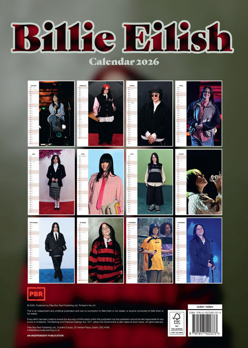 Billie Eilish 2026 A3 Wall Calendar