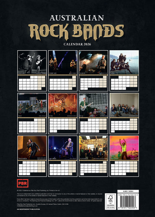 Greatest Australian Rock Bands of All Time 2026 A3 Wall Calendar
