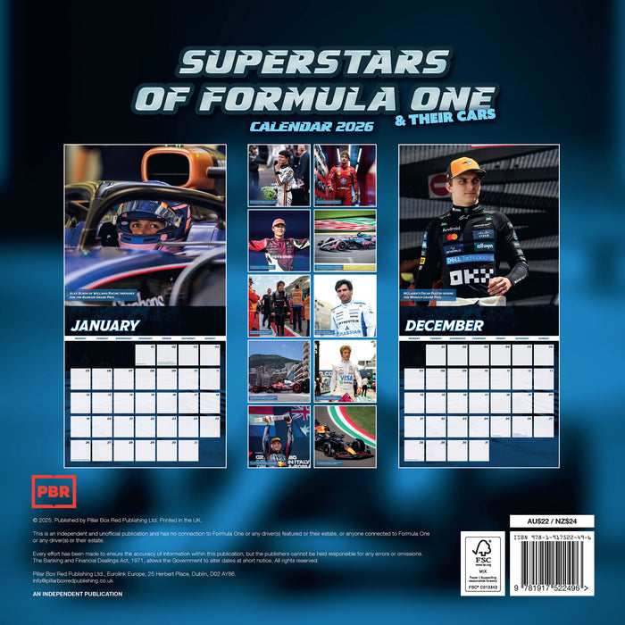 Formula One Superstars 2026 Square Wall Calendar