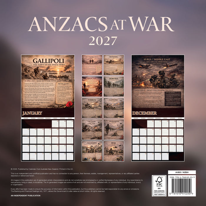 Anzacs at War 2027 Square Wall Calendar