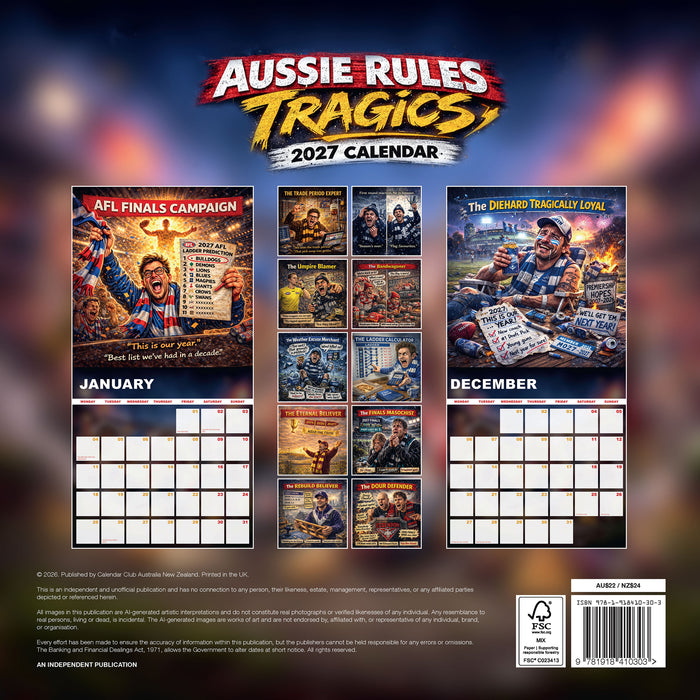 Aussie Rules Tragic 2027 Square Wall Calendar