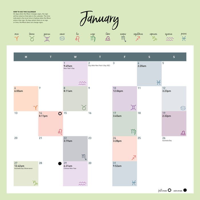 2025 Wellbeing Astrology Wall Calendar