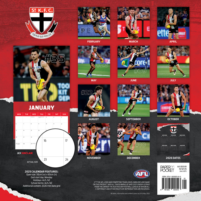 2025 AFL St Kilda Saints Wall Calendar