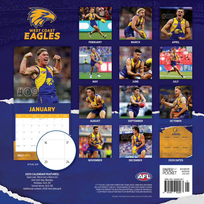 2025 AFL West Coast Eagles Wall Calendar