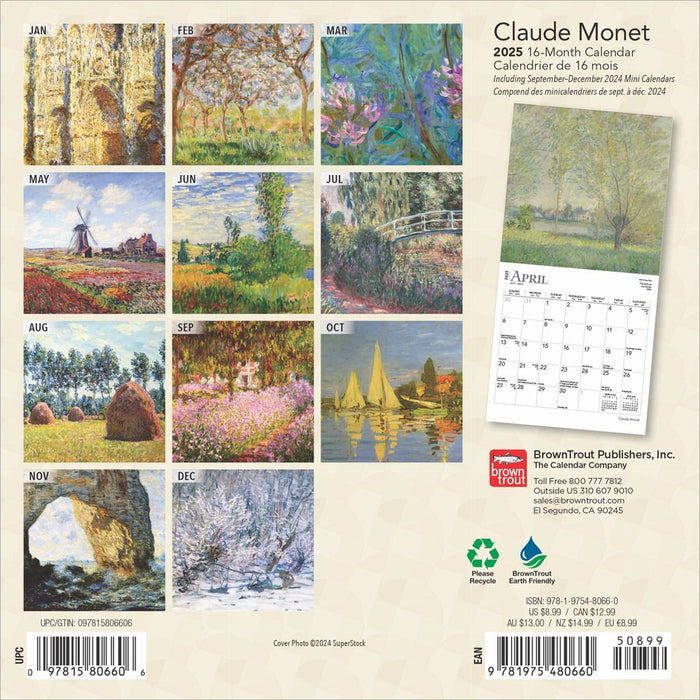 2025 Claude Monet Mini Wall Calendar by  BrownTrout Publishers Inc from Calendar Club