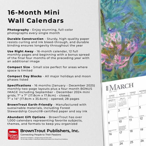 2025 Claude Monet Mini Wall Calendar by  BrownTrout Publishers Inc from Calendar Club