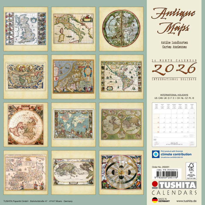 The Antique Maps 2026 Square Wall Calendar