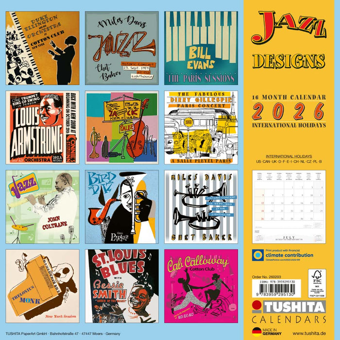 Jazz Designs 2026 Square Wall Calendar