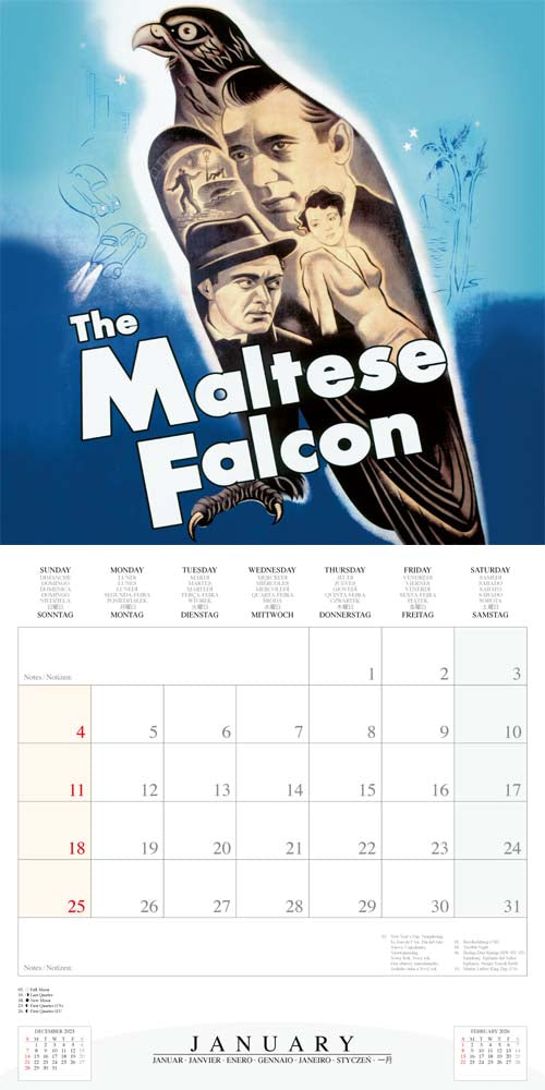 Cinema Noir 2026 Square Wall Calendar