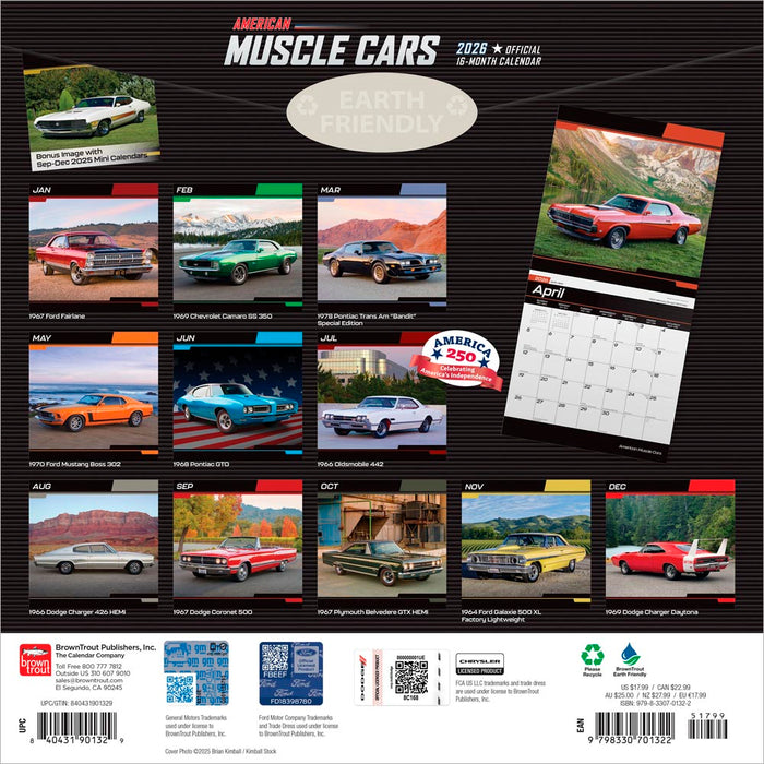 American Muscle Cars 2026 Square Wall Calendar