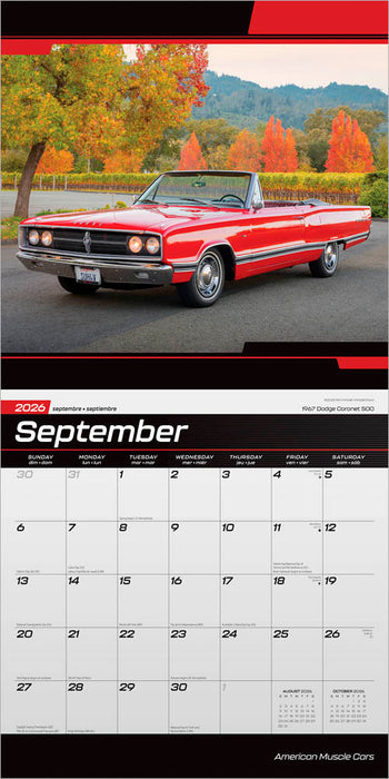 American Muscle Cars 2026 Square Wall Calendar
