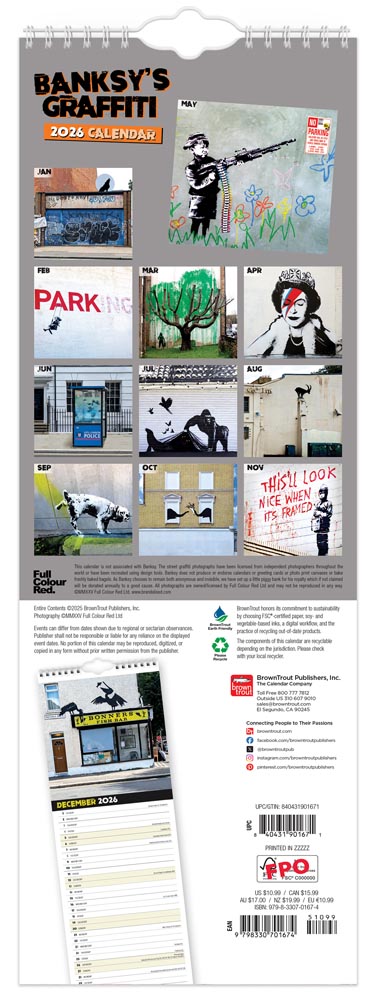 Banksy's Graffiti 2026 Slimline Wall Calendar