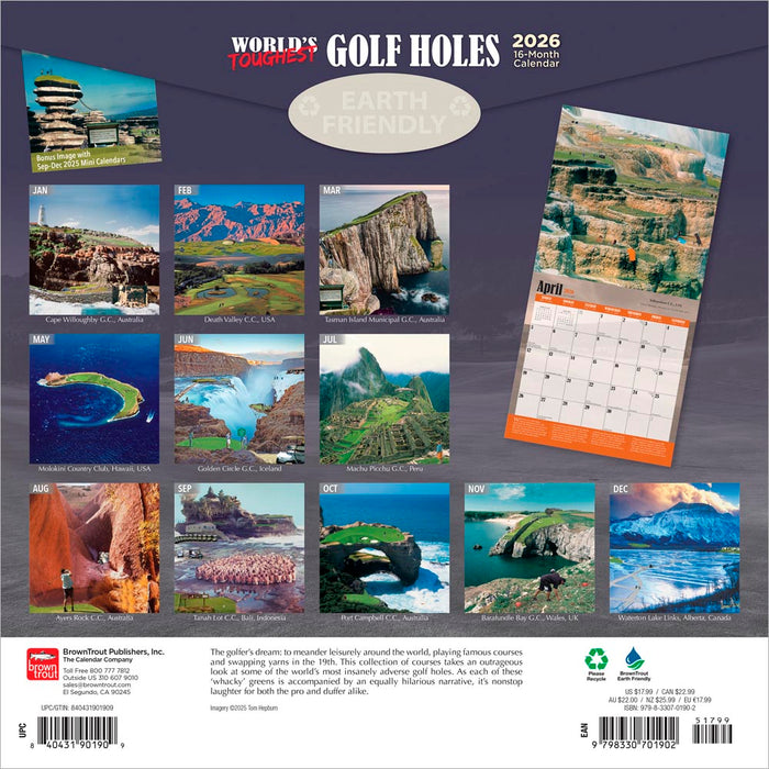 World's Toughest Golf Holes 2026 Square Wall Calendar