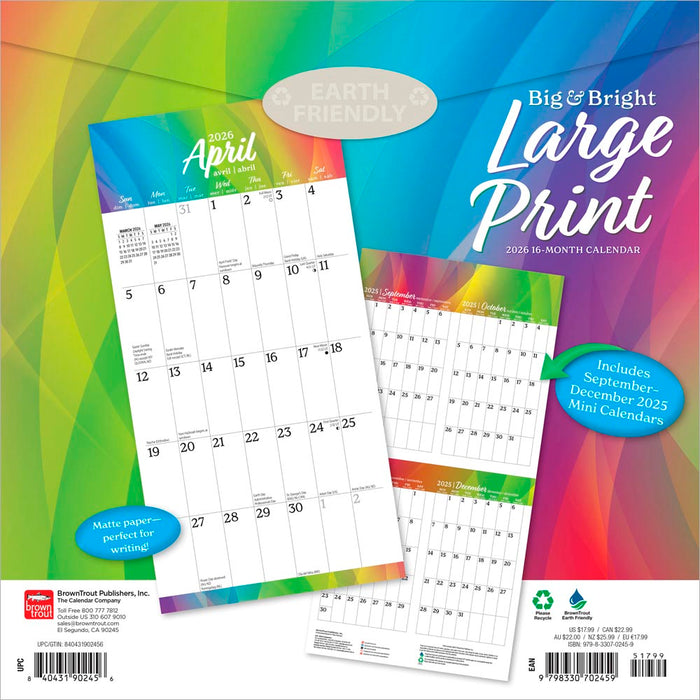 Big and Bright Large Print 2026 Square Wall Calendar